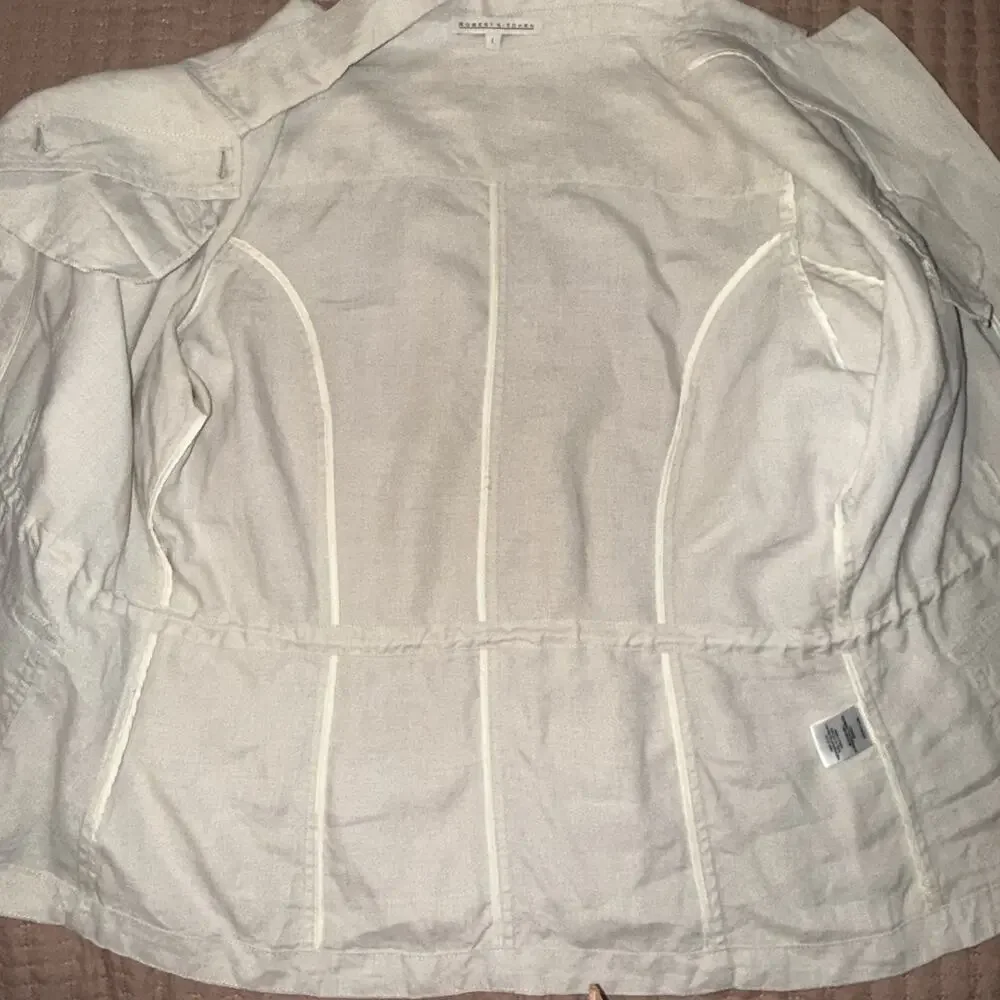 100% Linen Safari Shirt/jacket Utility Coastal Drawstring Waist Roll Tab L EUC - Picture 8 of 13